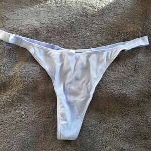 Victoria's Secret Pink! light blue ribbed logo cotton hi leg micro thong size XL